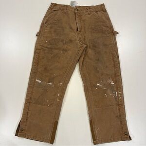CARHARTT Distressed Fleece Lined Durable Cargo Work Pants | Mens 34X28